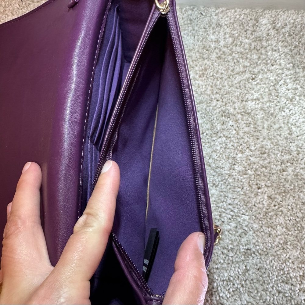 Badgley Mischka Plum Quilted Crossbody Gold Details & Hardware NWT - Picture 8 of 11